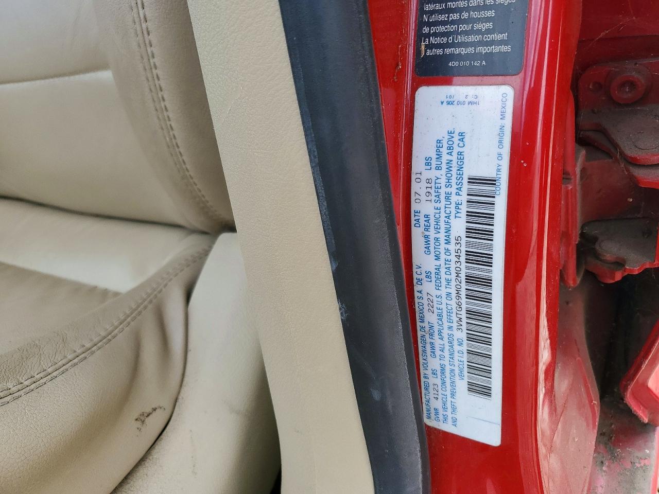 2002 Volkswagen Jetta Glx Red vin: 3VWTG69M02M034535