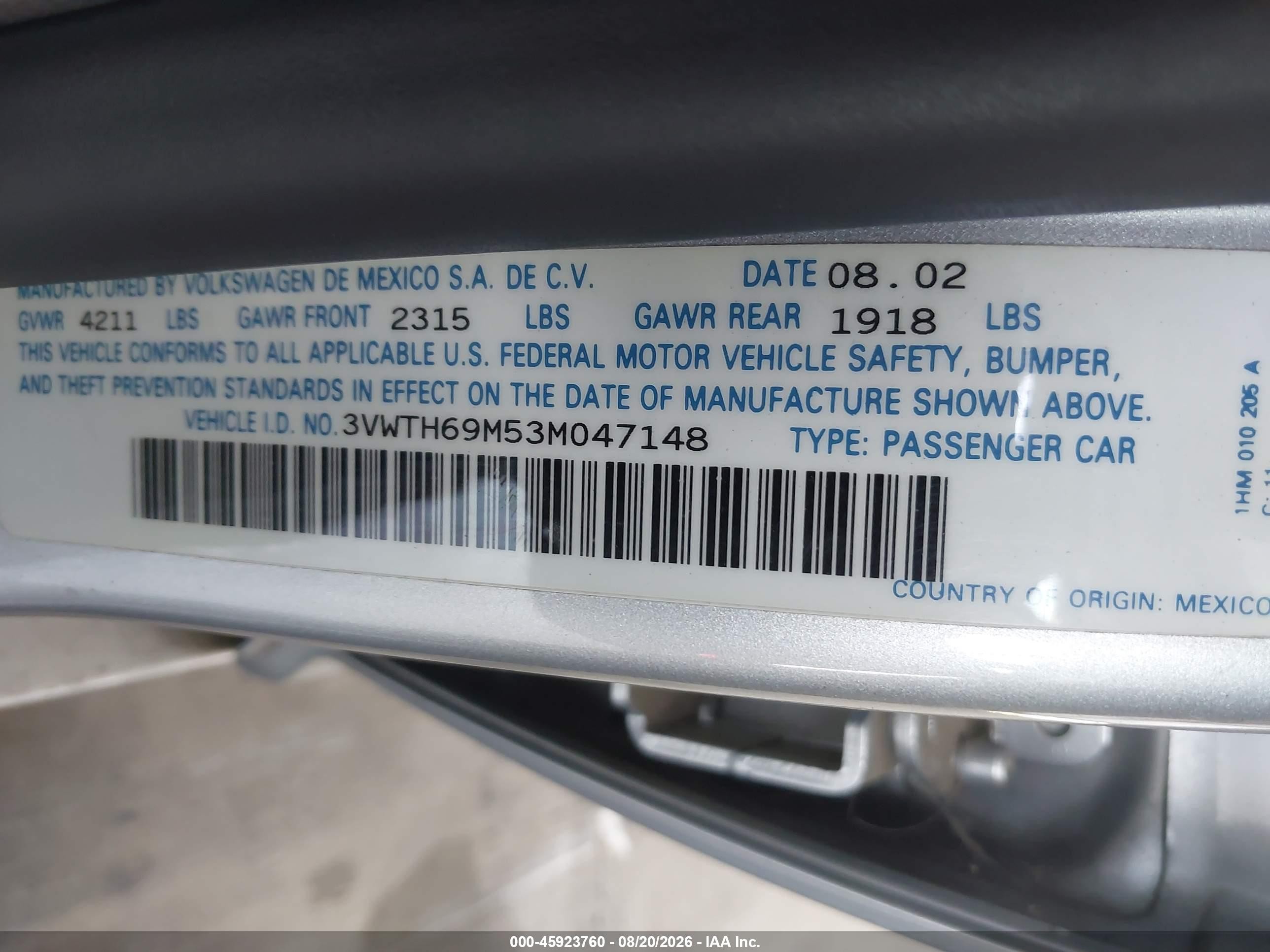 2003 Volkswagen Jetta Glx Серебряный vin: 3VWTH69M53M047148