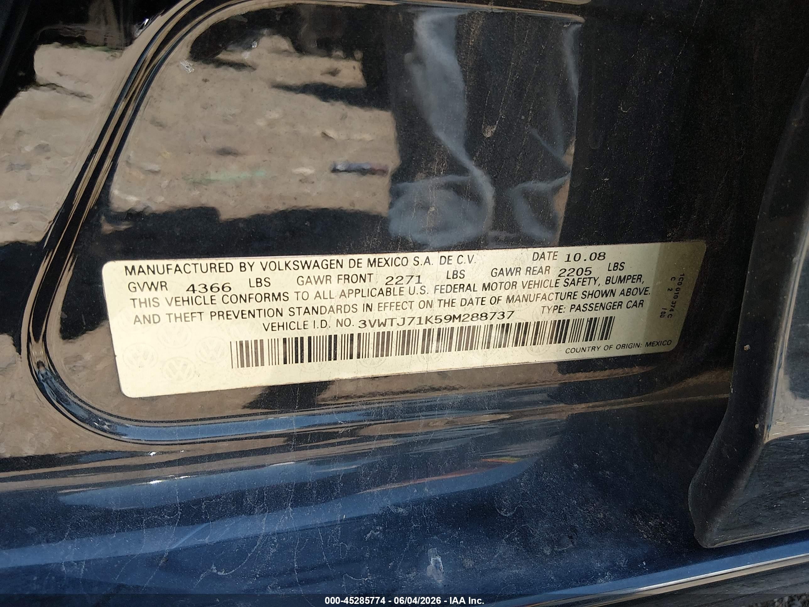 2009 Volkswagen Jetta 2.0t Sel Черный vin: 3VWTJ71K59M288737
