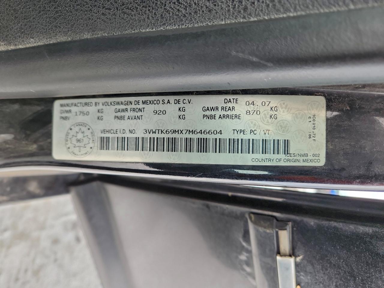 2007 Volkswagen City Jetta Черный vin: 3VWTK69MX7M646604