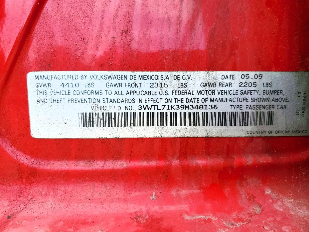 2009 Volkswagen Jetta Tdi Red vin: 3VWTL71K39M348136