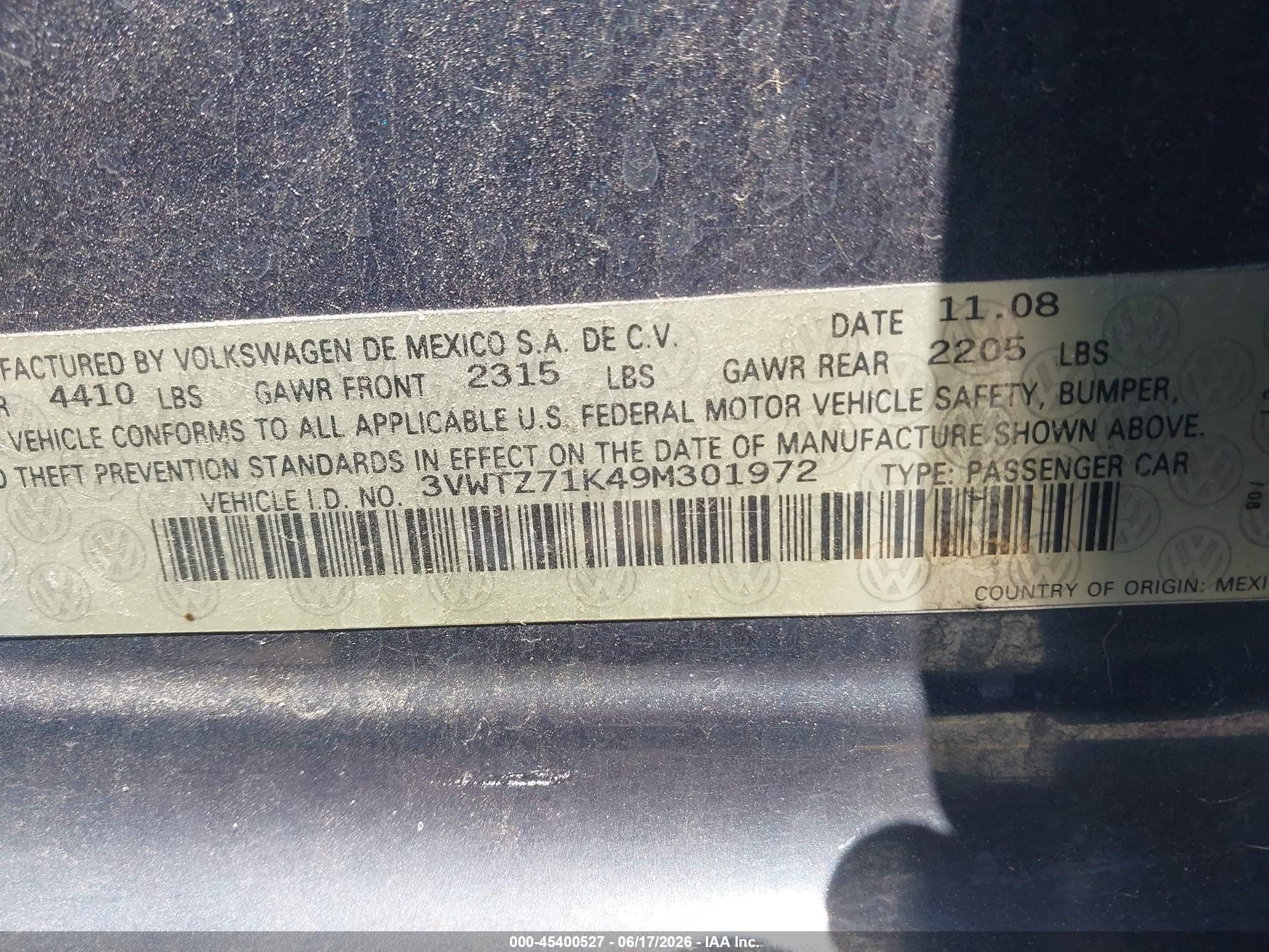 2009 Volkswagen Jetta 2.5l Se Dark Blue vin: 3VWTZ71K49M301972