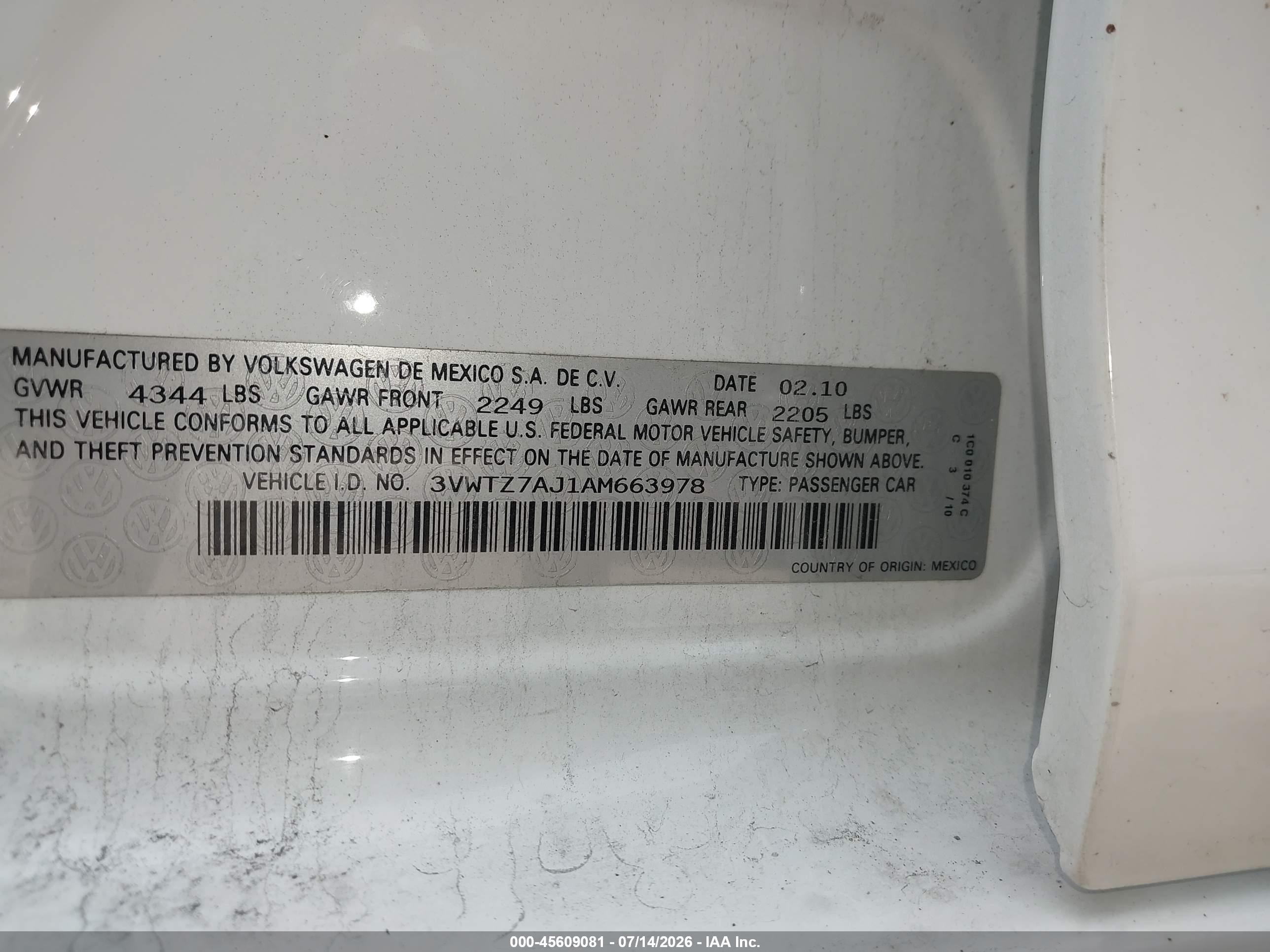 2010 Volkswagen Jetta Se White vin: 3VWTZ7AJ1AM663978