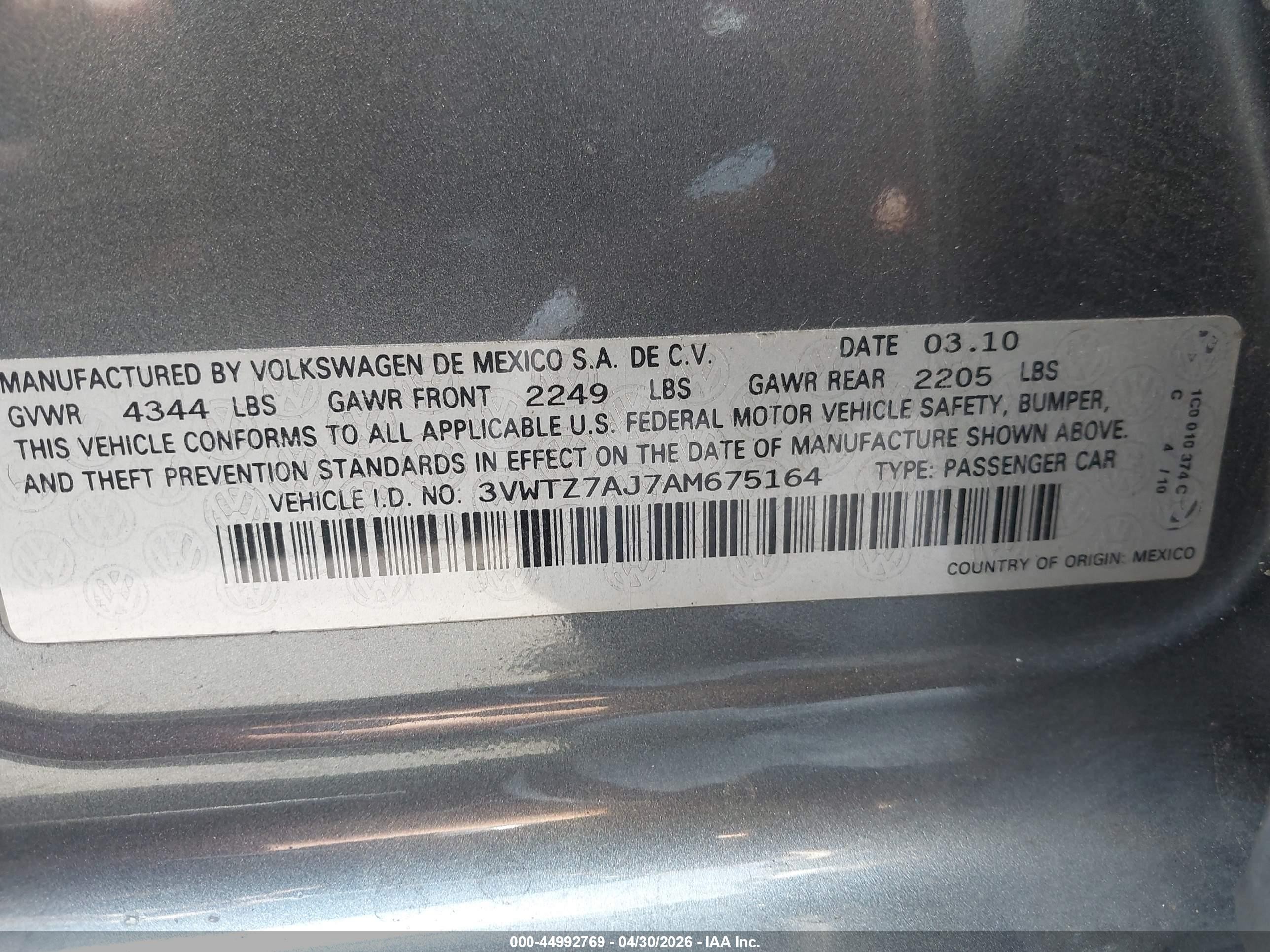 2010 Volkswagen Jetta Se Gray vin: 3VWTZ7AJ7AM675164
