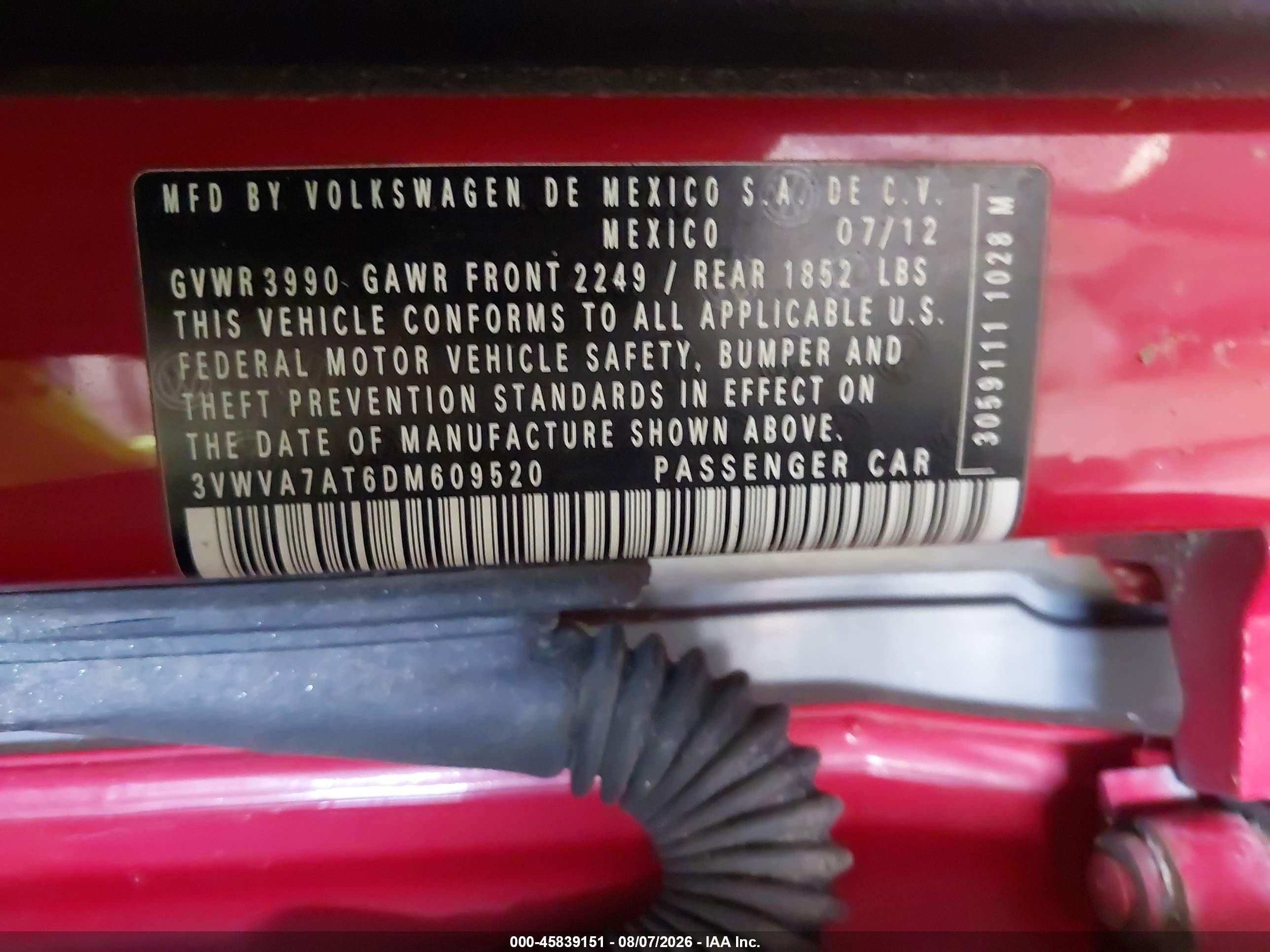 2013 Volkswagen Beetle 2.0t Turbo Red vin: 3VWVA7AT6DM609520