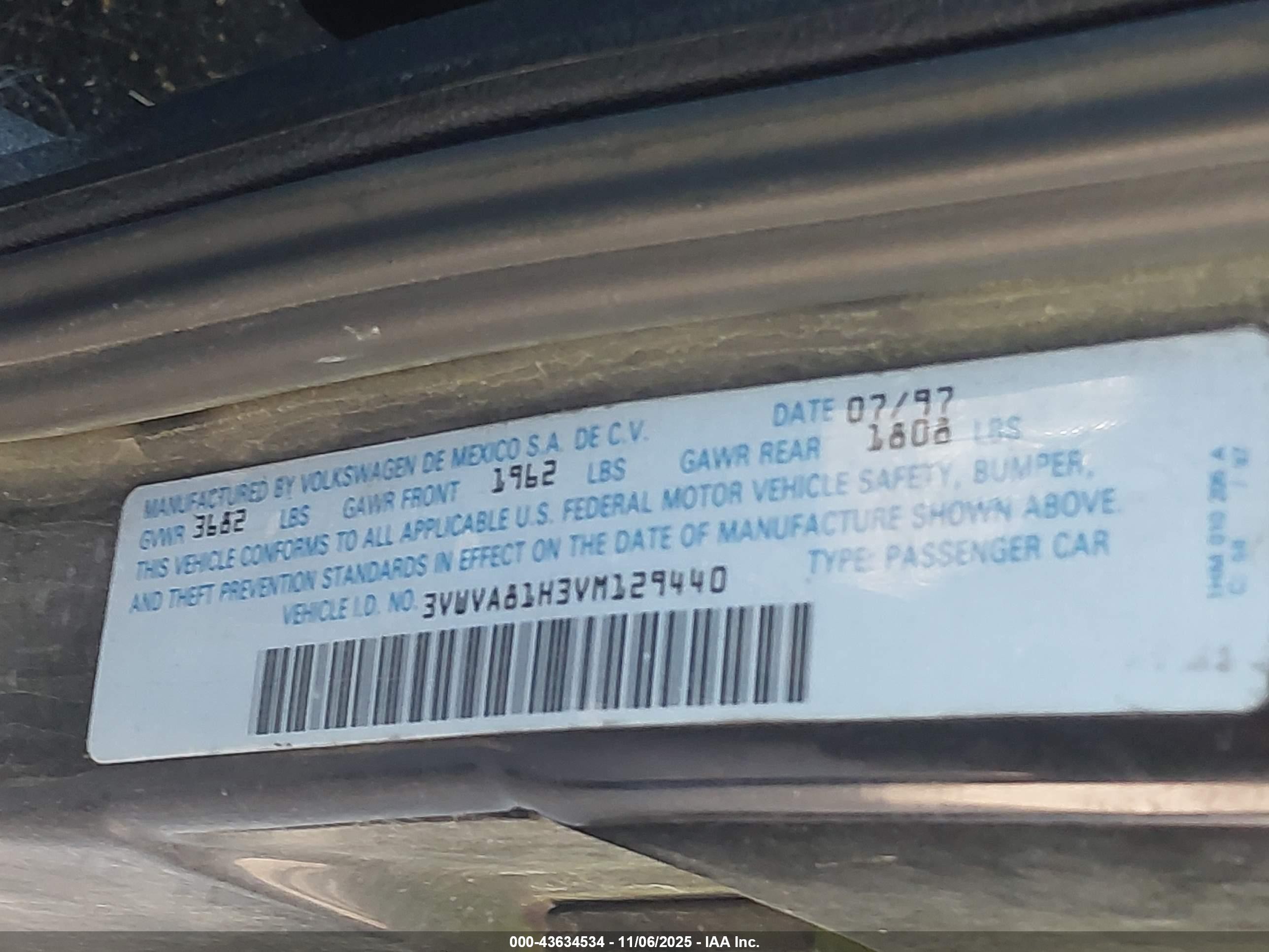 1997 Volkswagen Jetta Gt Gray vin: 3VWVA81H3VM129440