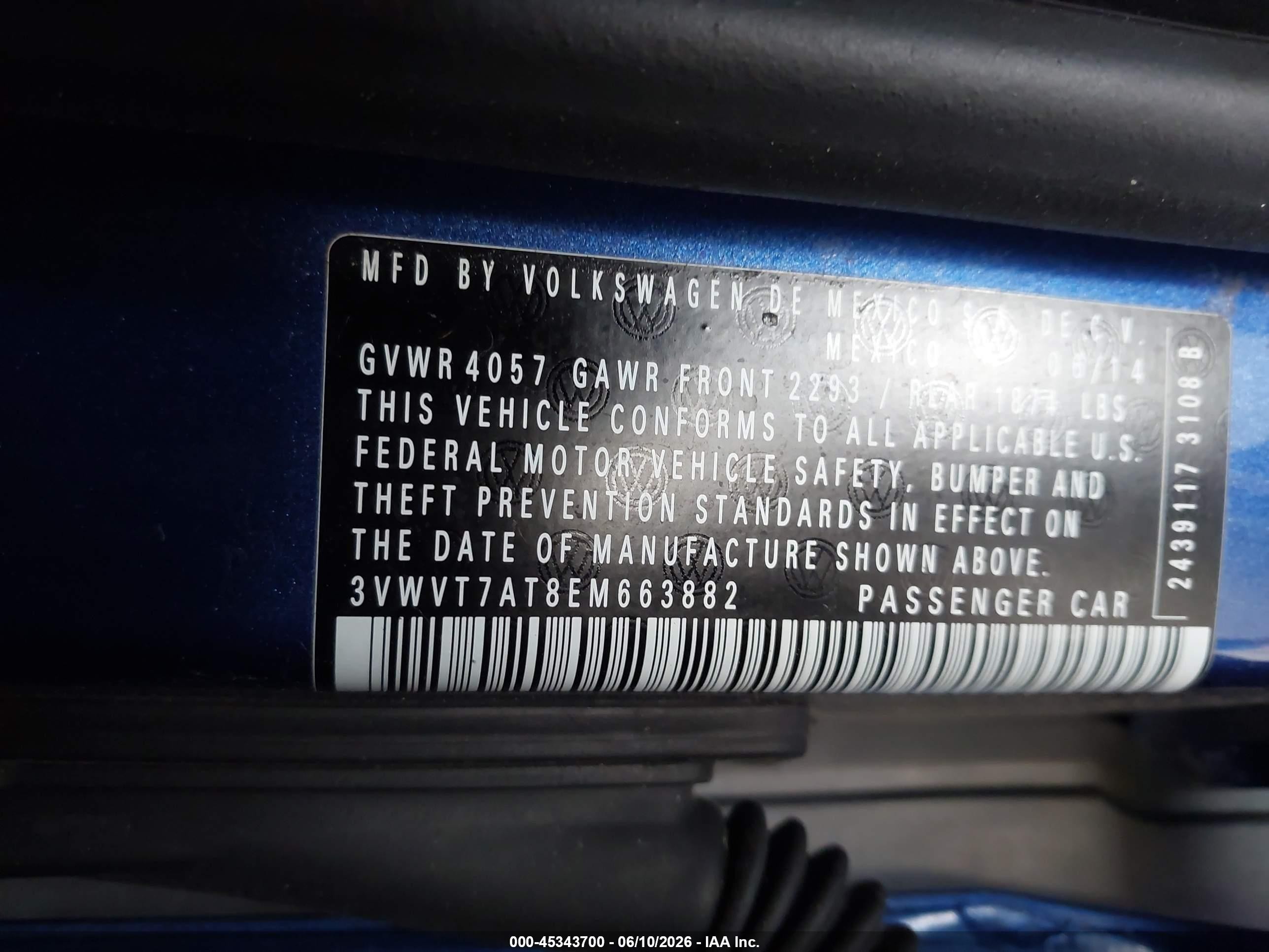 2014 Volkswagen Beetle 2.0t R-line Blue vin: 3VWVT7AT8EM663882
