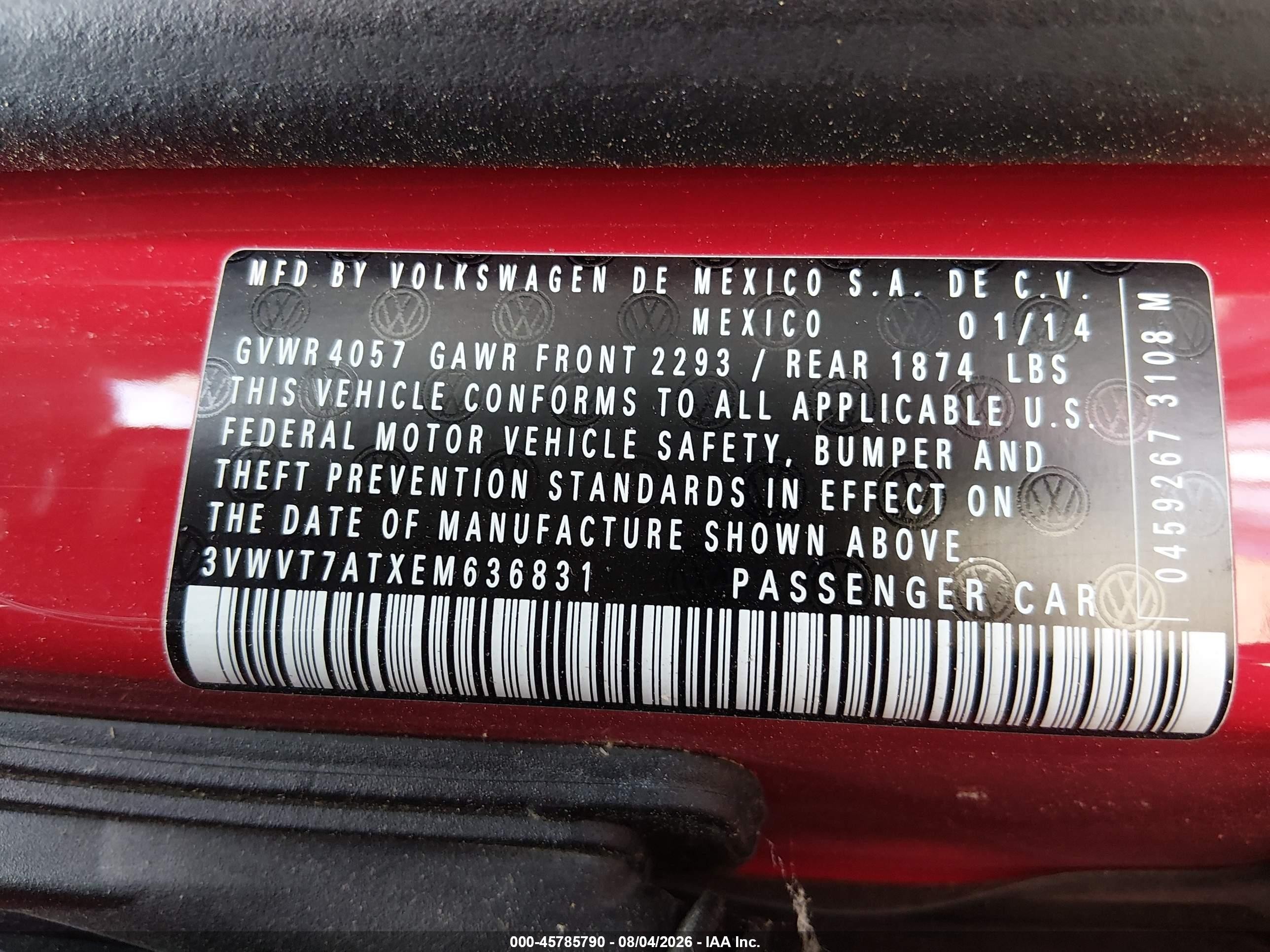 2014 Volkswagen Beetle 2.0t R-line Red vin: 3VWVT7ATXEM636831
