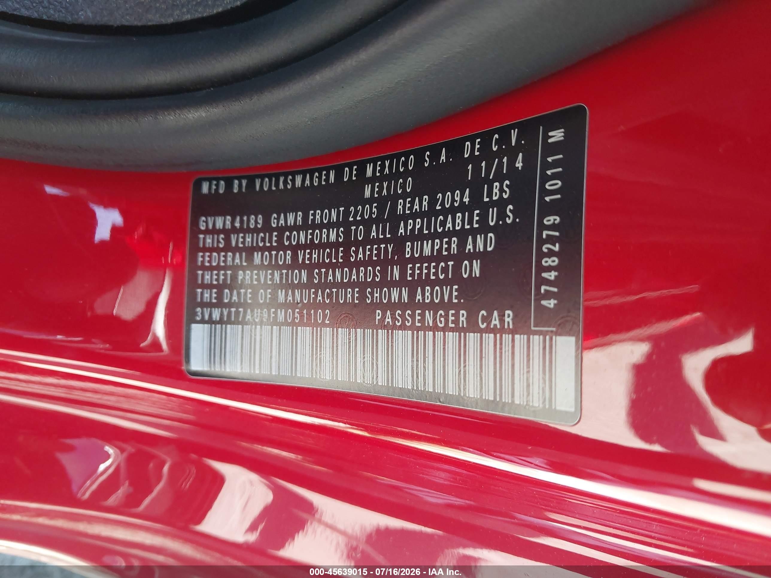 2015 Volkswagen Golf Gti 2.0t Se 2-door Red vin: 3VWYT7AU9FM051102
