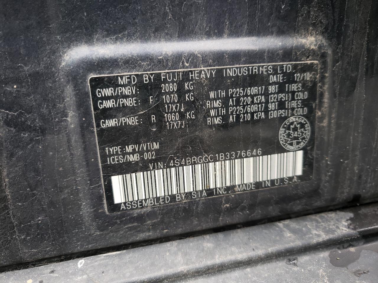 2011 Subaru Outback 2.5i Premium Gray vin: 4S4BRGGC1B3376646