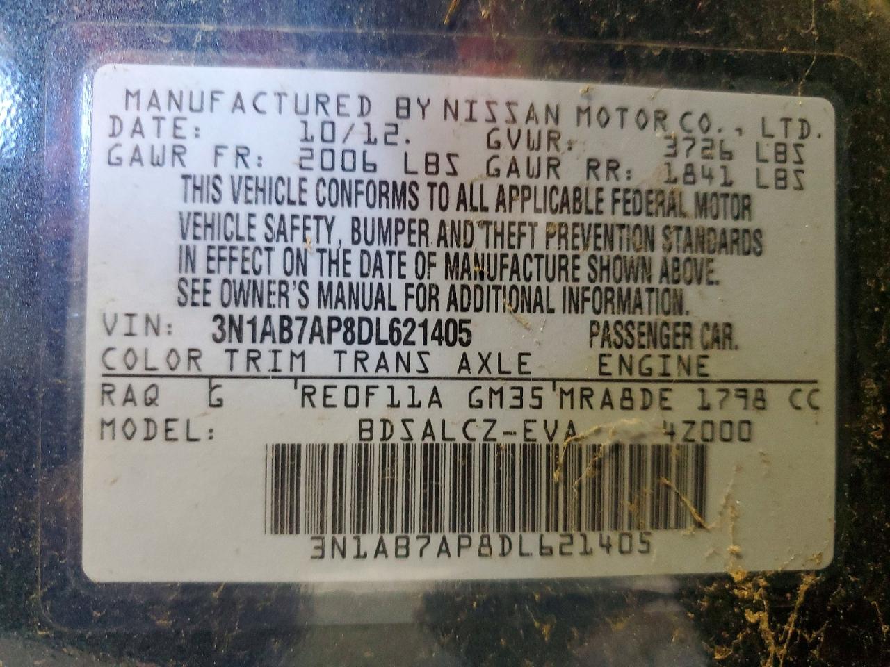 2013 Niss Sentra S Charcoal vin: 3N1AB7AP8DL621405