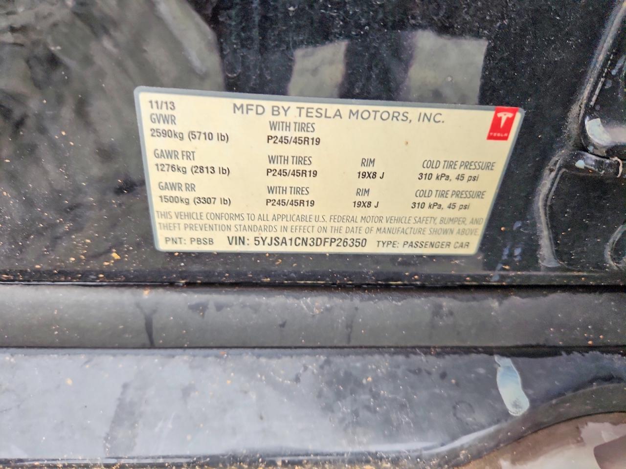 2013 Tesla Model S Black vin: 5YJSA1CN3DFP26350