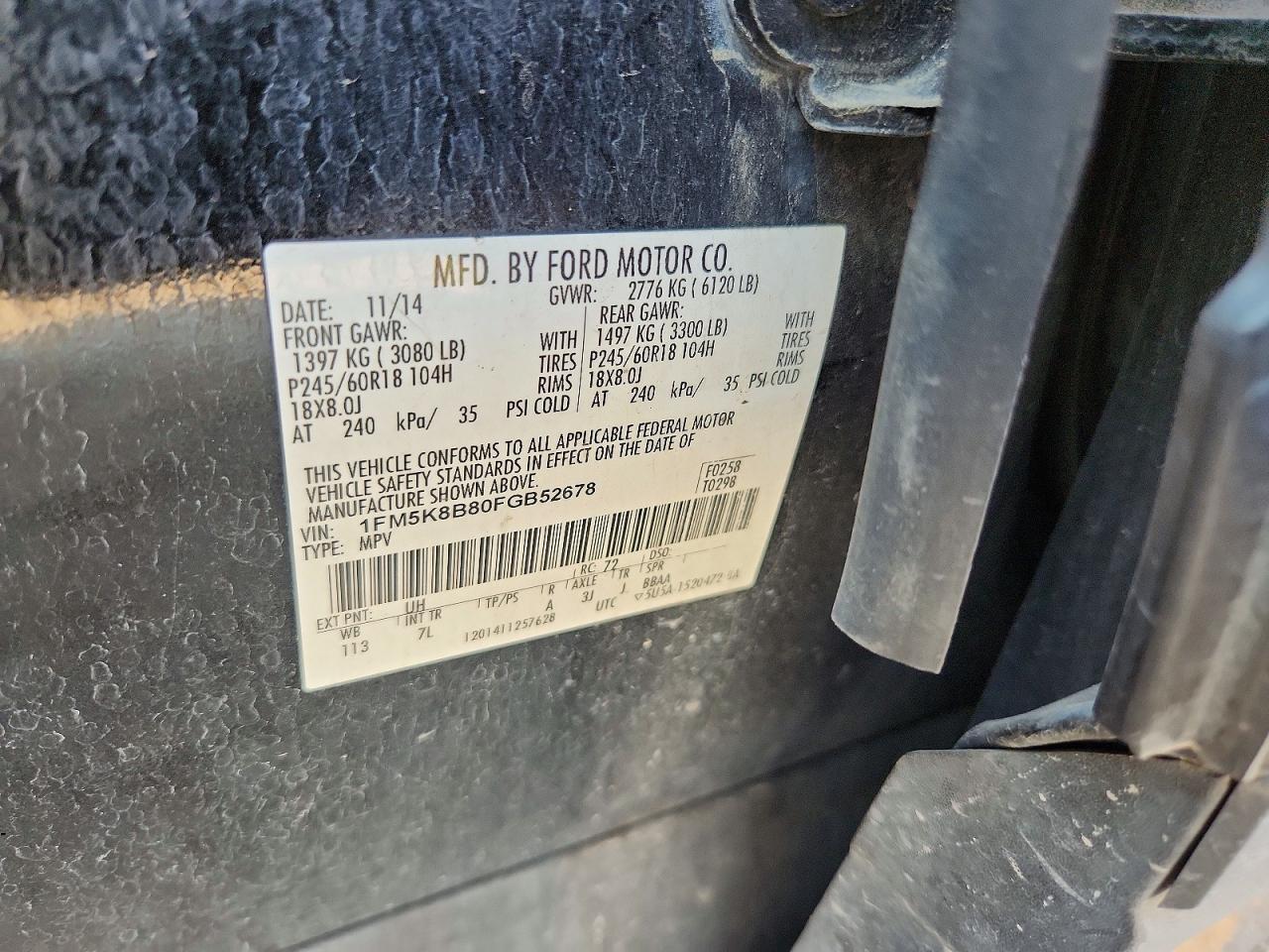2015 Ford Explorer Charcoal vin: 1FM5K8B80FGB52678
