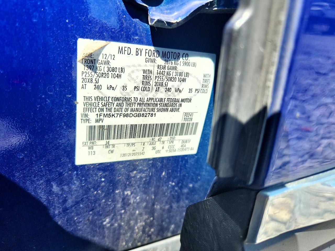 2013 Ford Explorer Limited Blue vin: 1FM5K7F98DGB82781