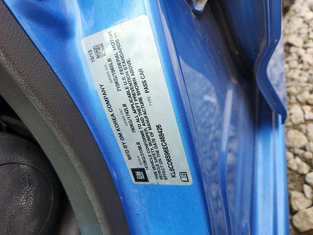 2014 Chevrolet Spark 1lt Blue vin: KL8CD6S96EC468426