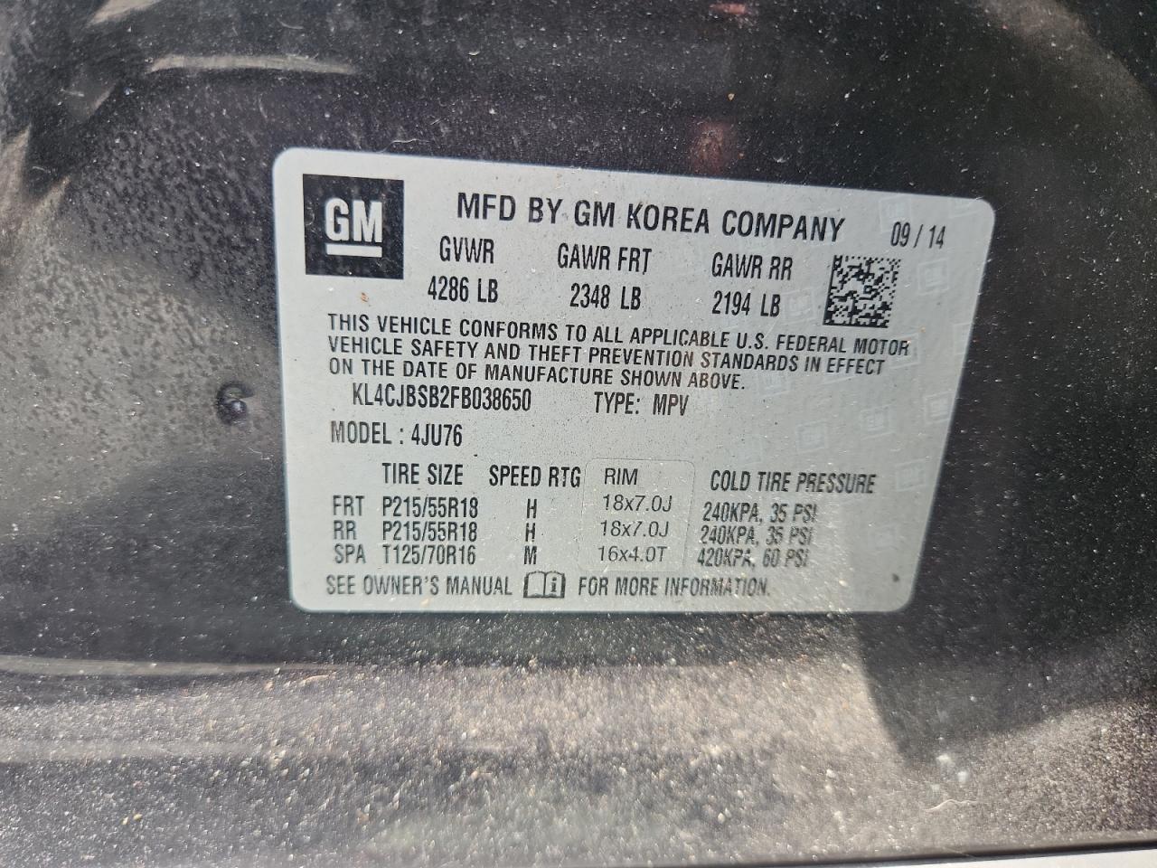 2015 Buick Encore Convenience Black vin: KL4CJBSB2FB038650
