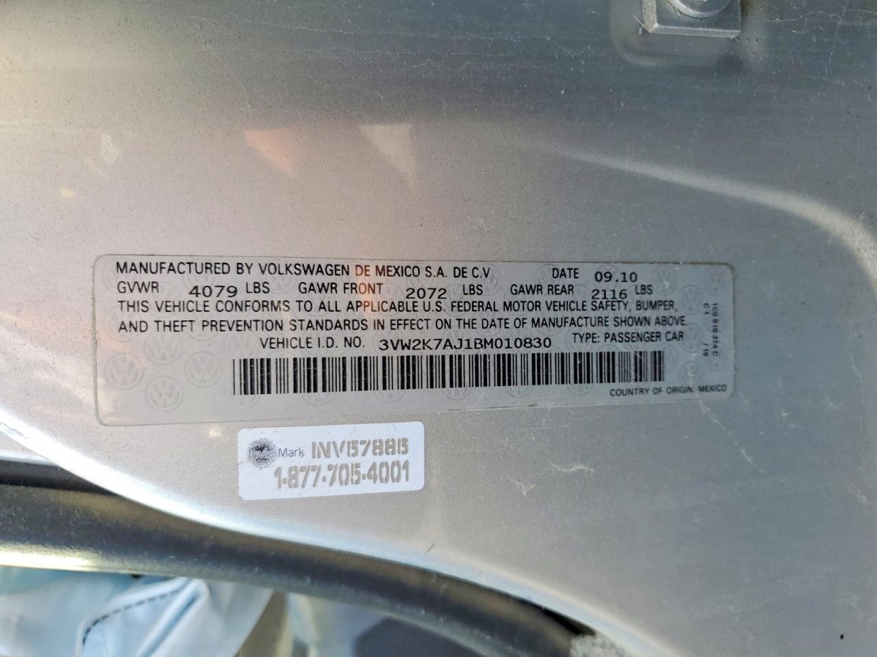 2011 Volkswagen Jetta Base Silver vin: 3VW2K7AJ1BM010830