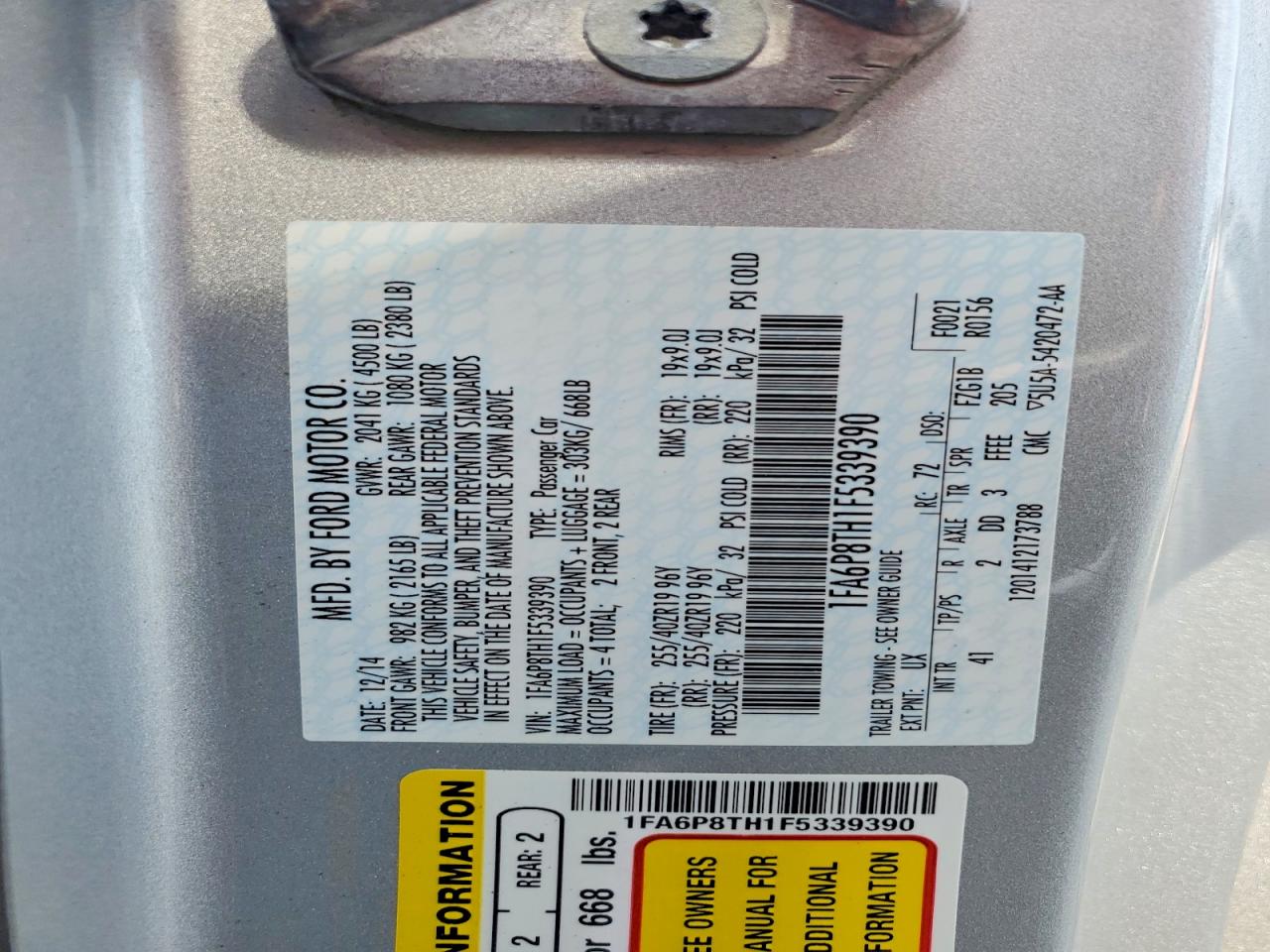 2015 Ford Mustang Silver vin: 1FA6P8TH1F5339390