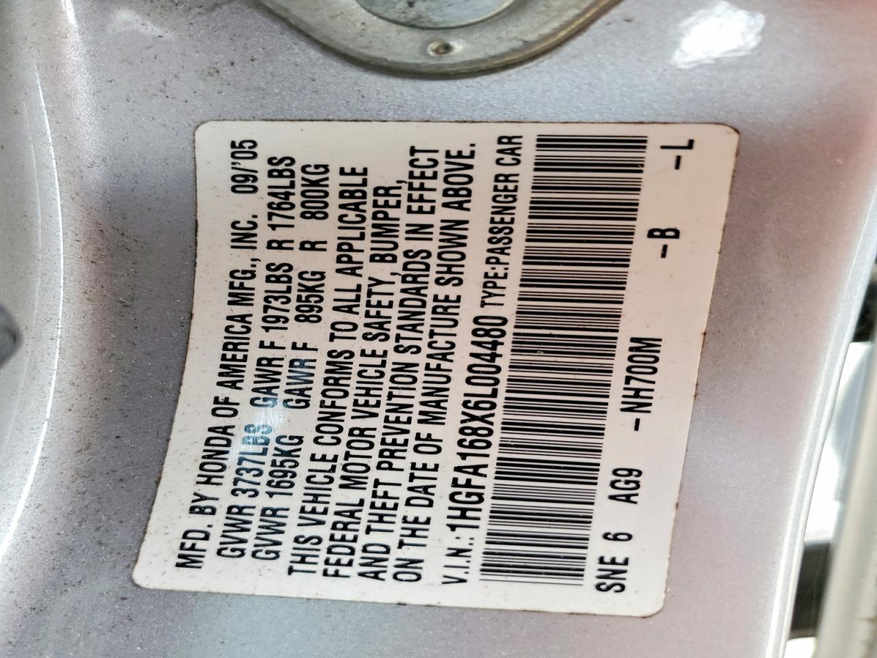 2006 Honda Civic Ex Silver vin: 1HGFA168X6L004480