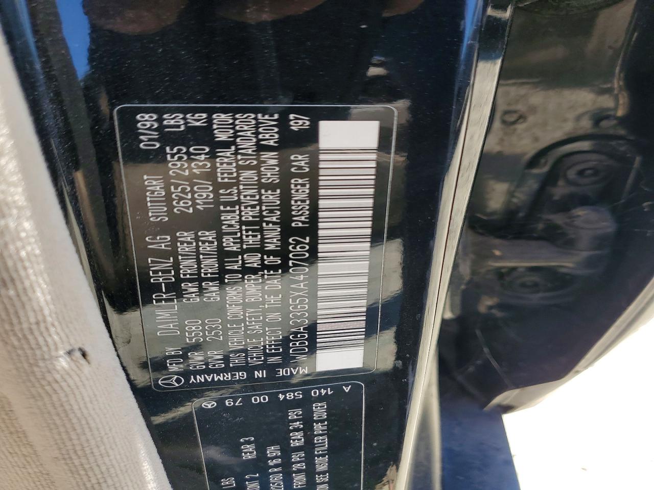 1999 Mercedes-benz S 320 Black vin: WDBGA33G5XA407062