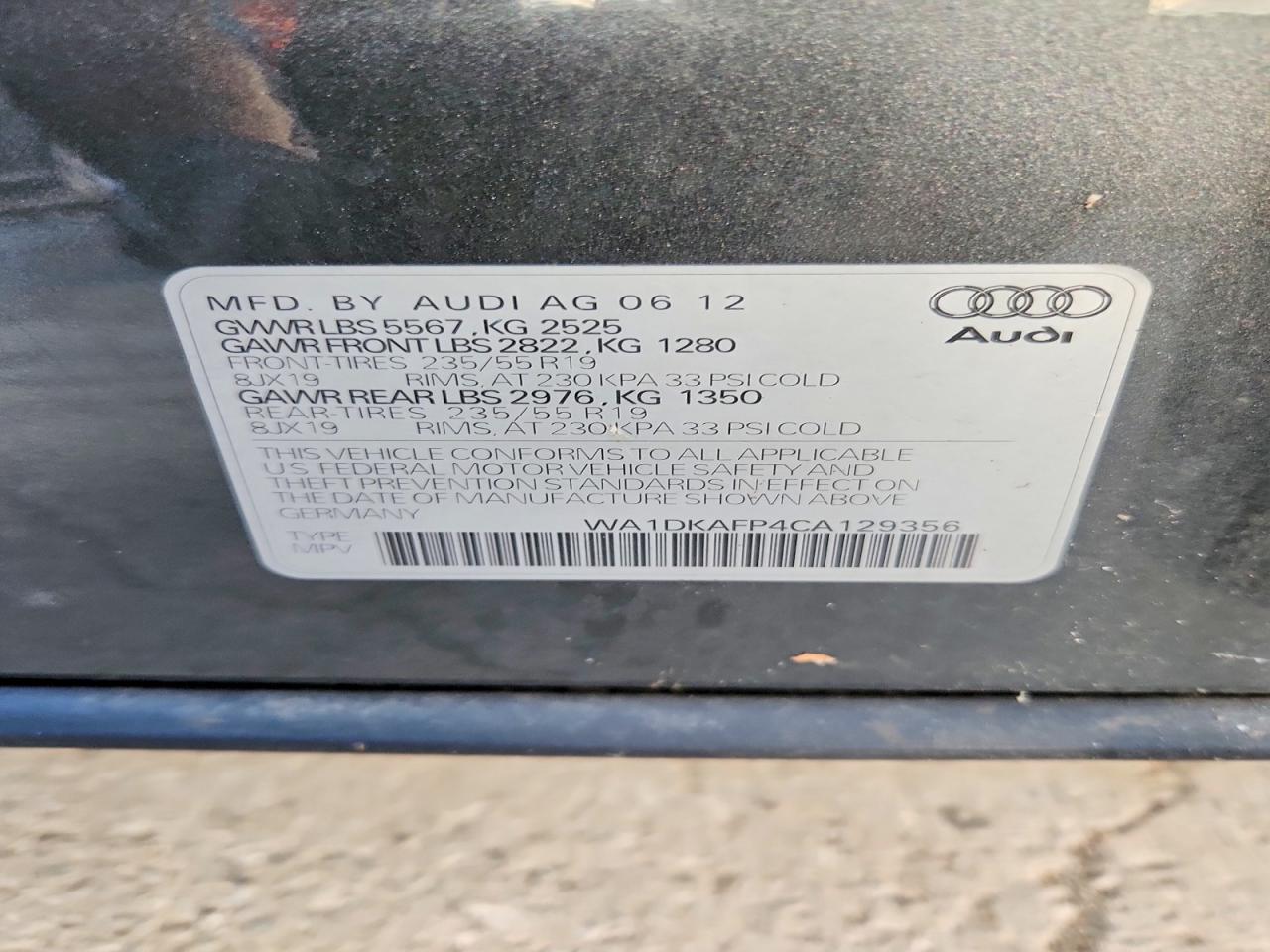 2012 Audi Q5 Premium Plus Gray vin: WA1DKAFP4CA129356