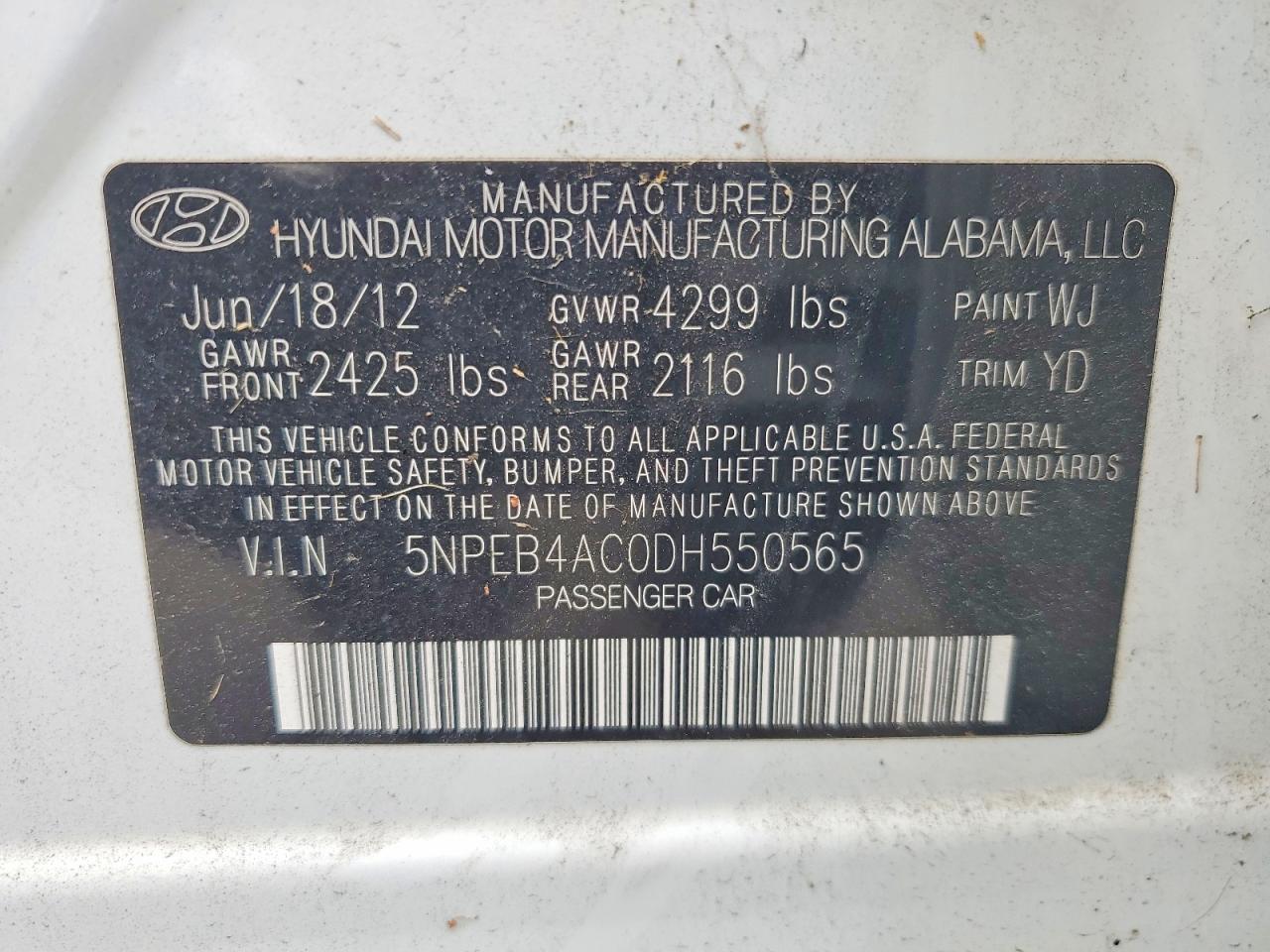 2013 Hyundai Sonata Gls White vin: 5NPEB4AC0DH550565