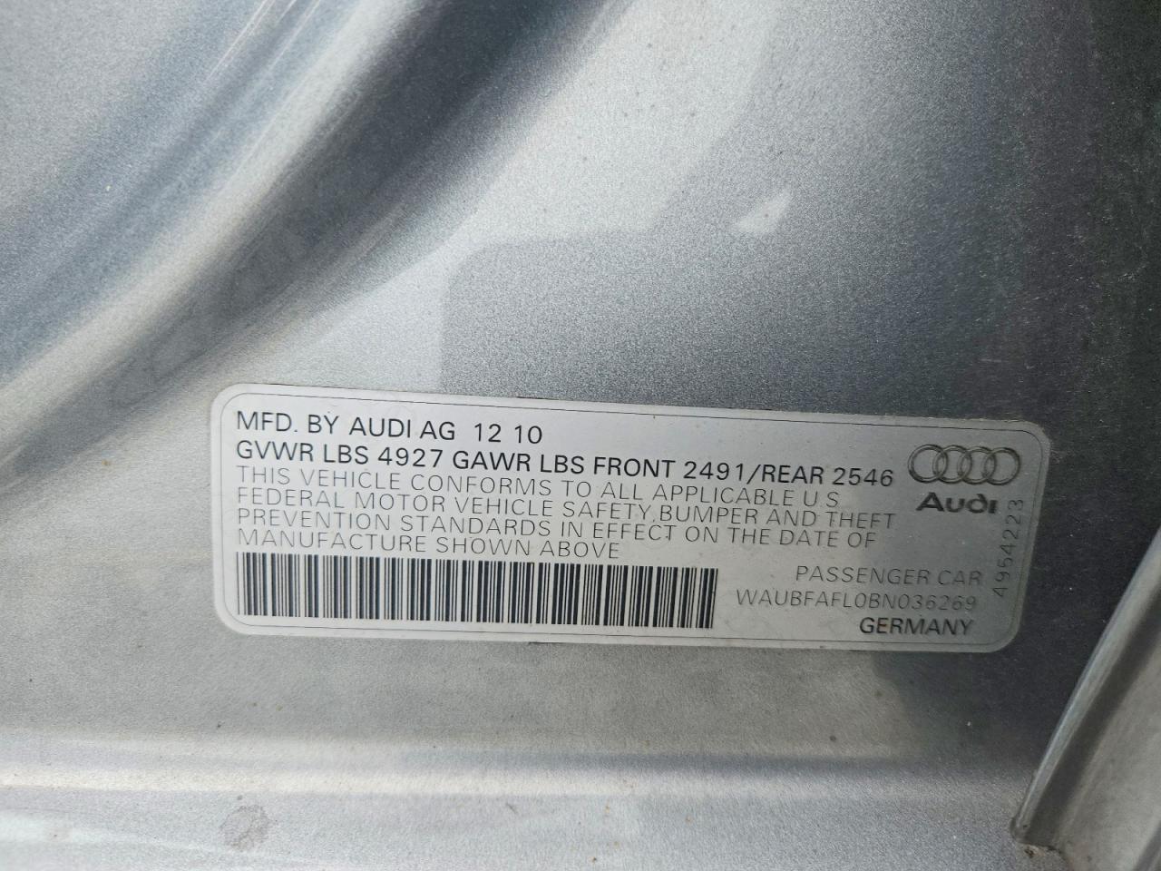 2011 Audi A4 Premium Gray vin: WAUBFAFL0BN036269
