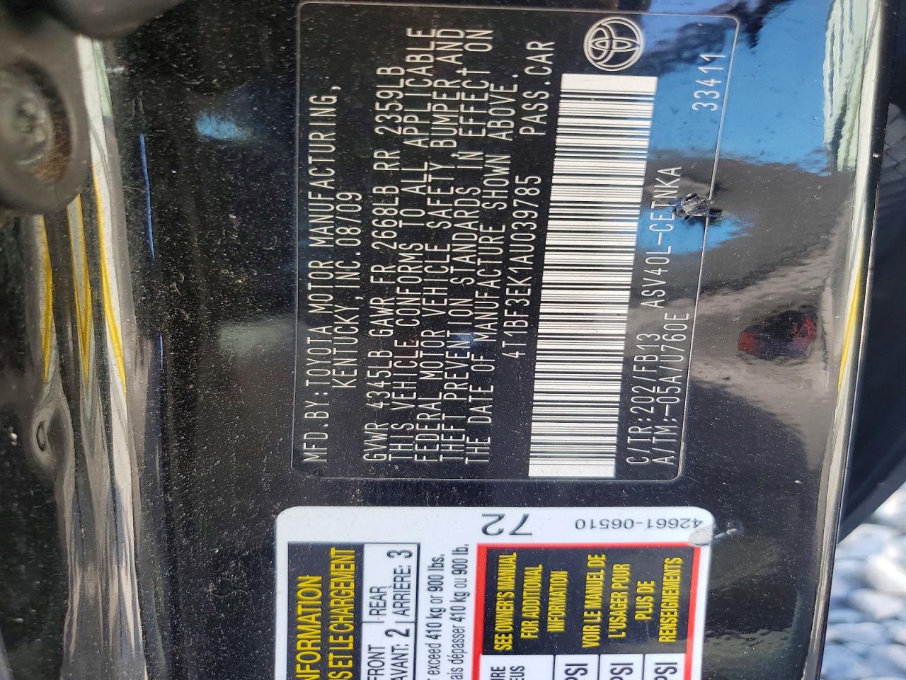 2010 Toyota Camry Le Black vin: 4T1BF3EK1AU039785