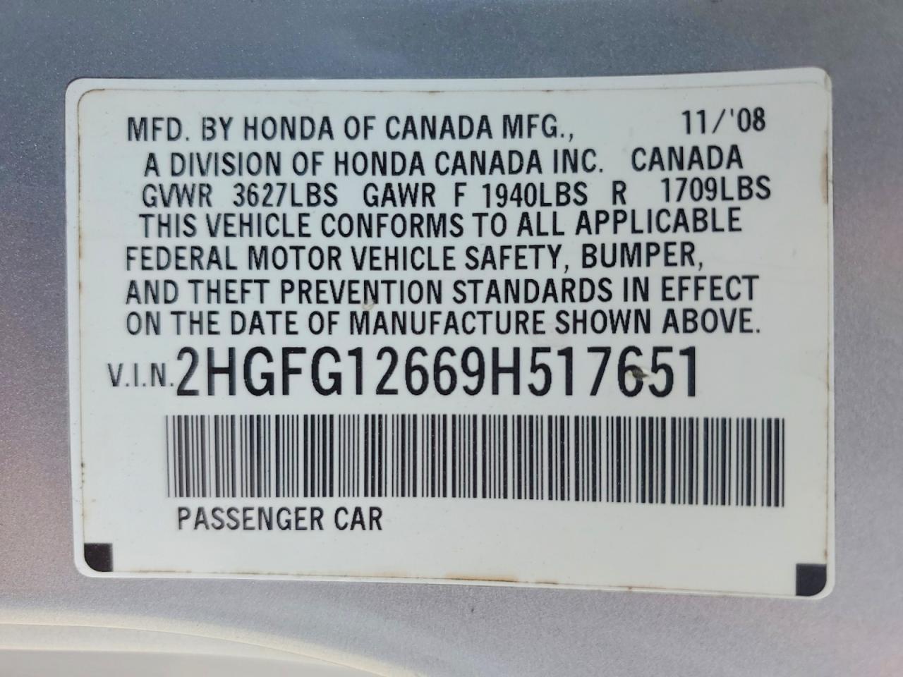 2009 Honda Civic Lx Silver vin: 2HGFG12669H517651