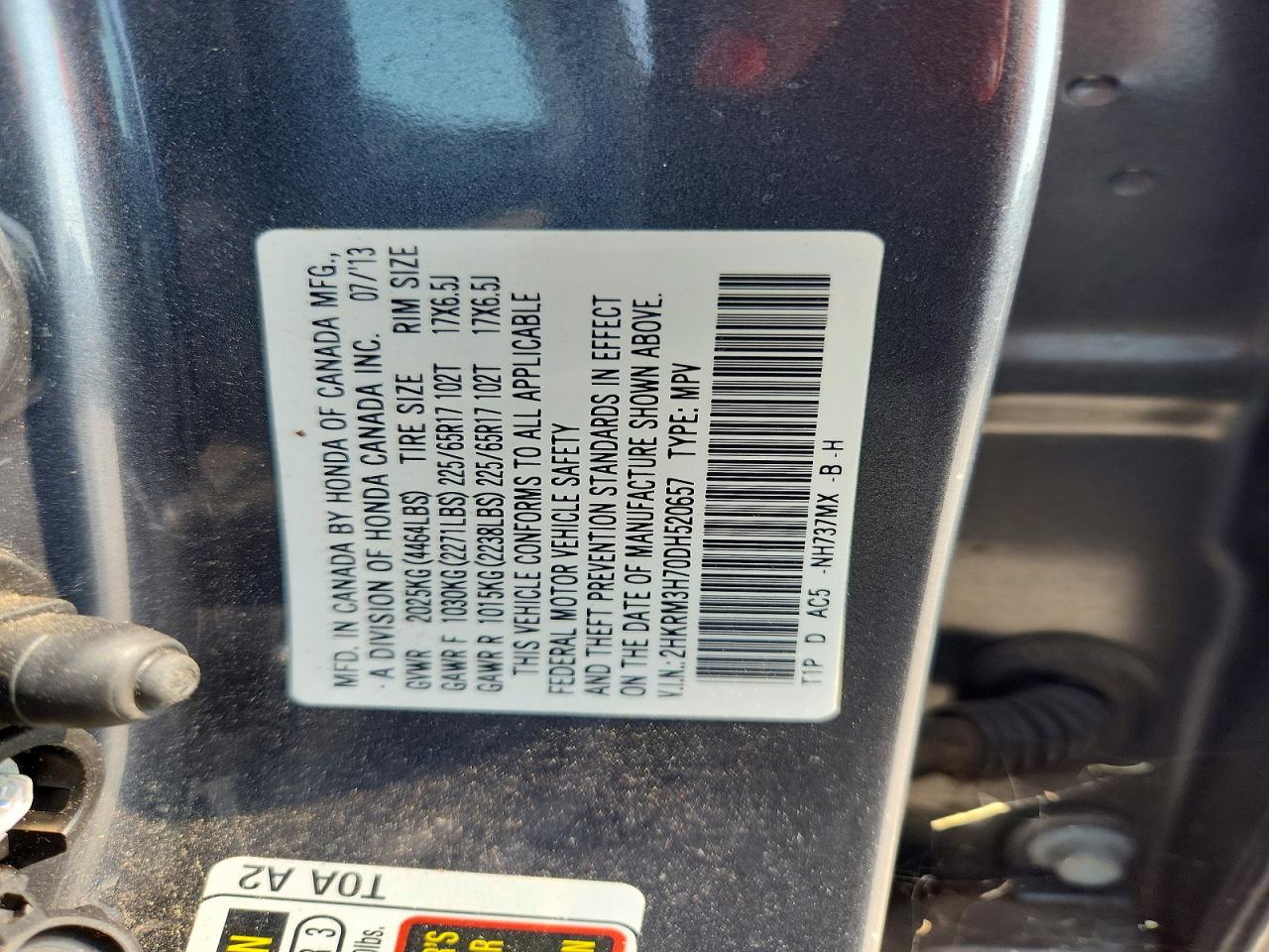 2013 Honda Cr-v Exl Gray vin: 2HKRM3H70DH520657