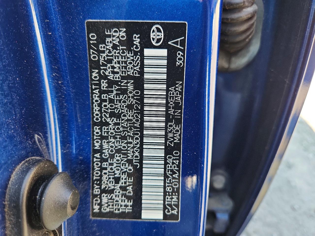 2010 Toyota Prius Iii Blue vin: JTDKN3DU1A0212710
