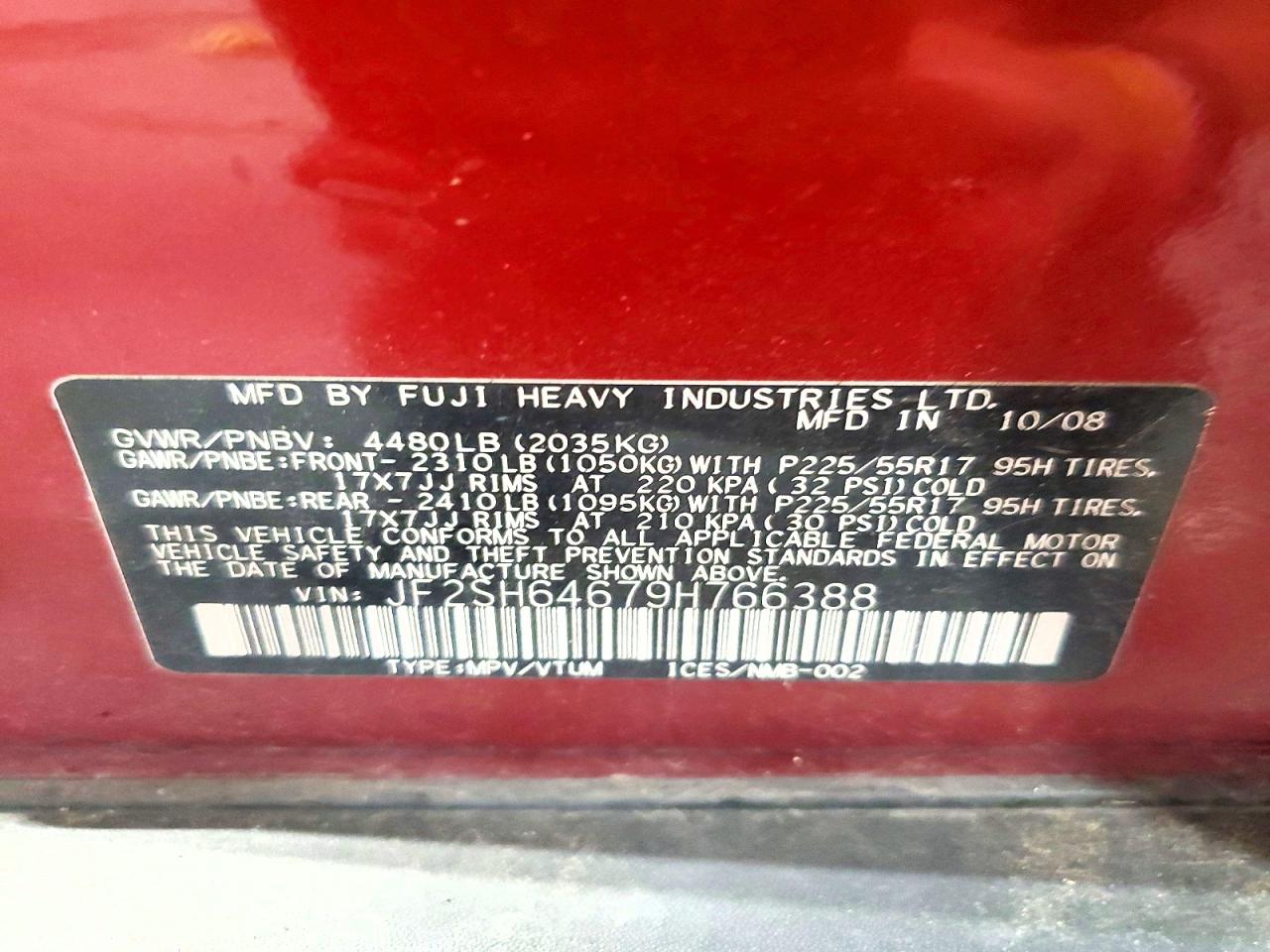 2009 Subaru Forester 2.5x Limited Maroon vin: JF2SH64679H766388
