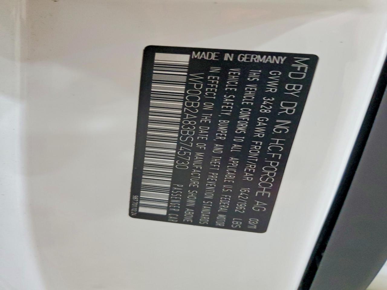 2011 Porsche Boxster S White vin: WP0CB2A83BS745730