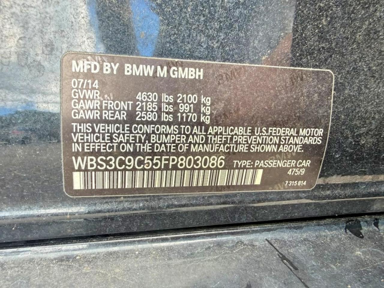2015 Bmw M3 Черный vin: WBS3C9C55FP803086