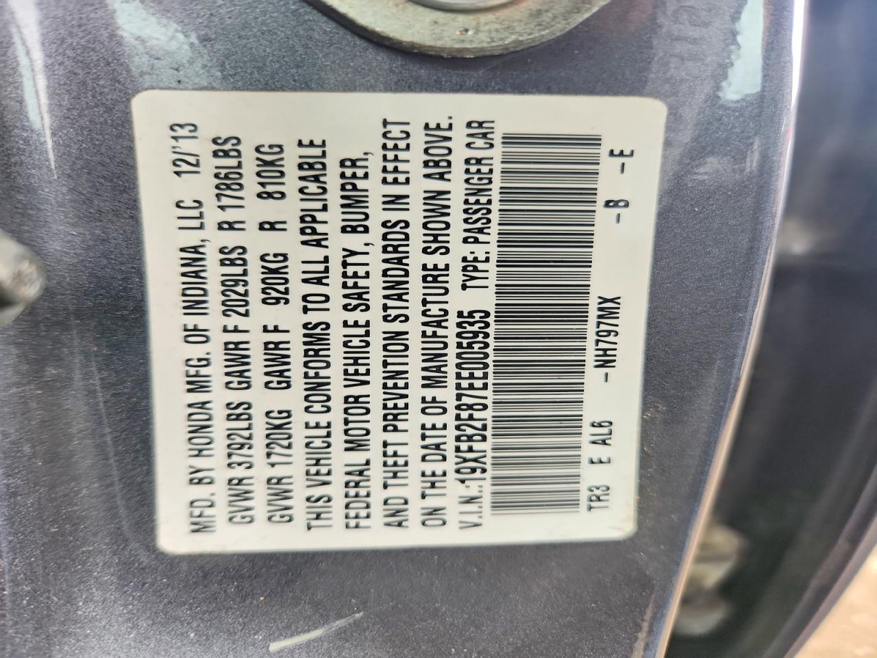 2014 Honda Civic Ex Gray vin: 19XFB2F87EE005935