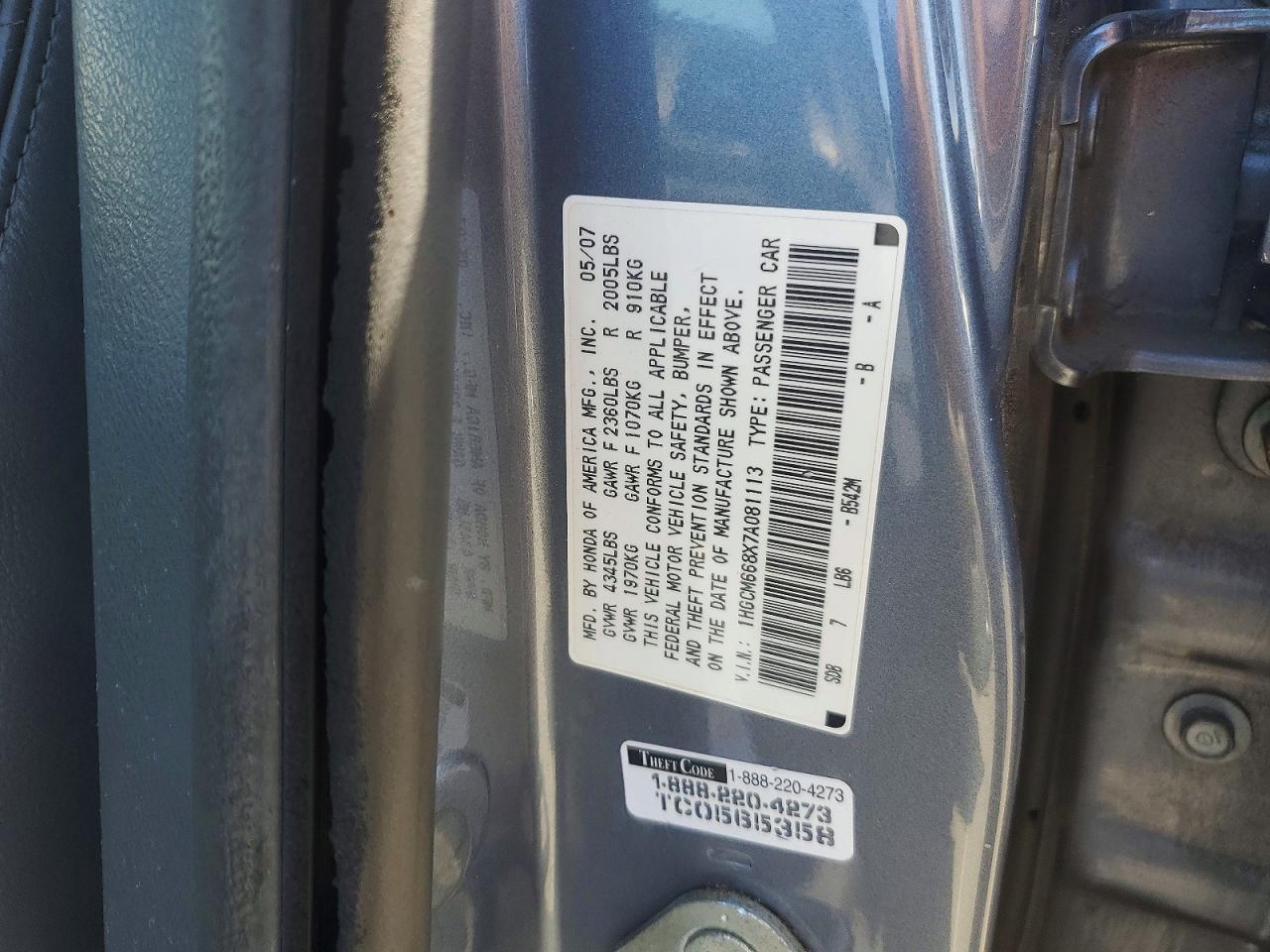 2007 Honda Accord Ex Gray vin: 1HGCM668X7A081113