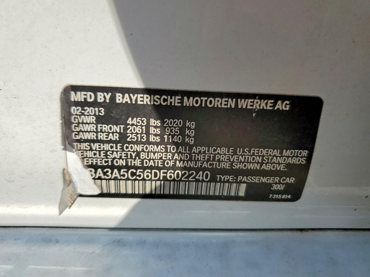 2013 Bmw 328 I White vin: WBA3A5C56DF602240