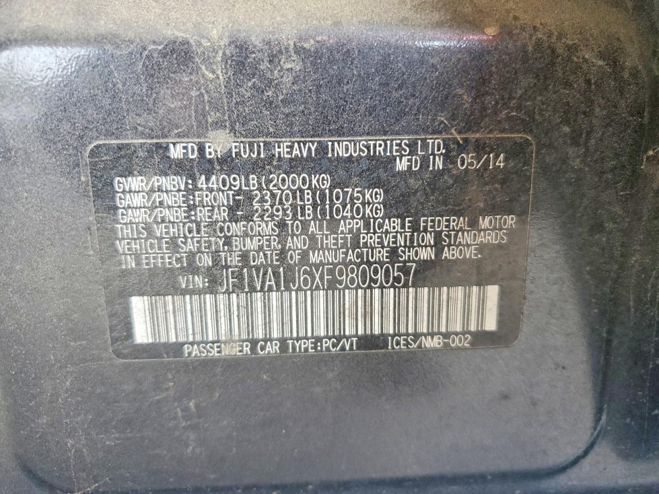 2015 Subaru Wrx Limited Серый vin: JF1VA1J6XF9809057
