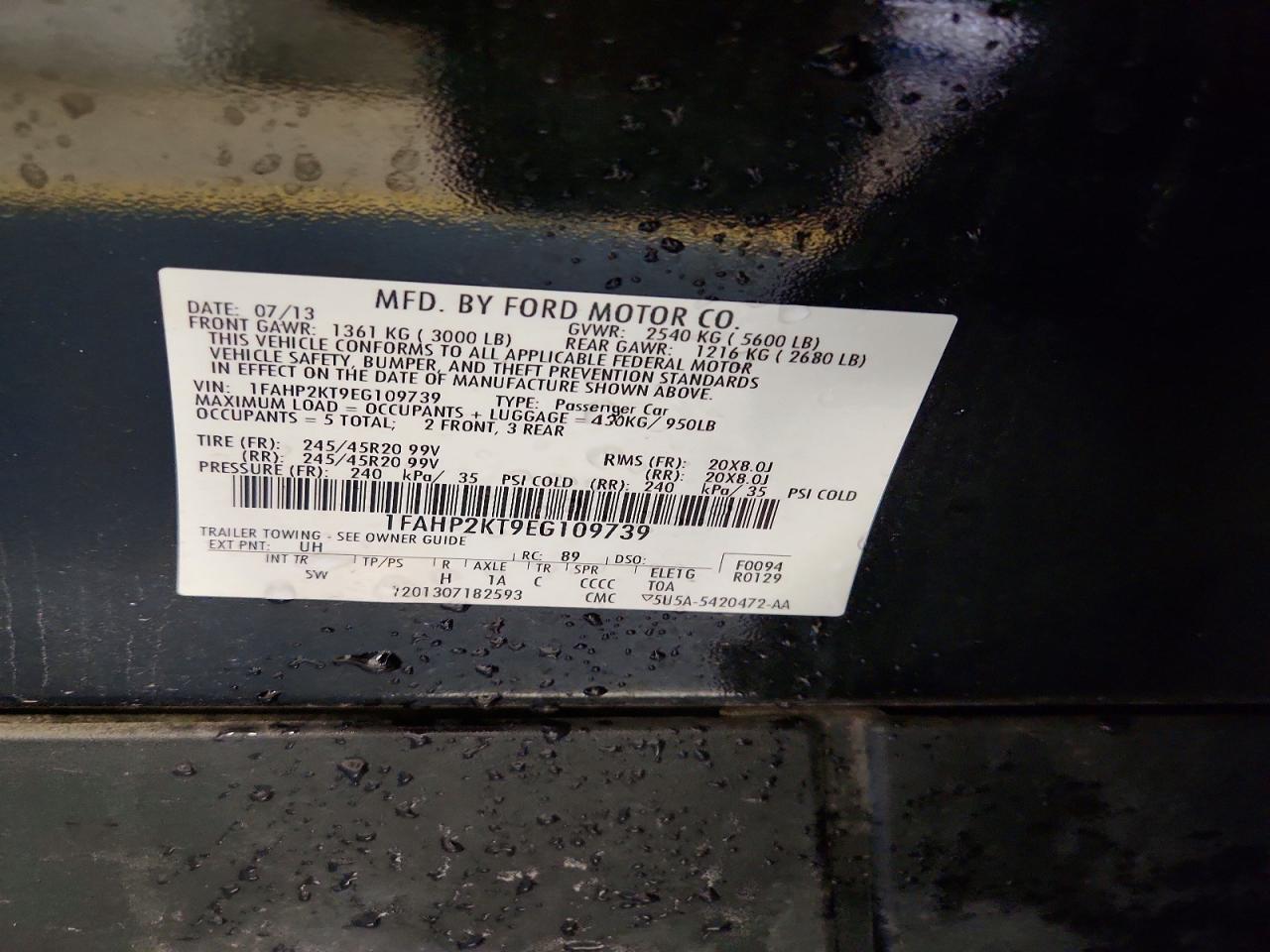 2014 Ford Taurus Sho Black vin: 1FAHP2KT9EG109739