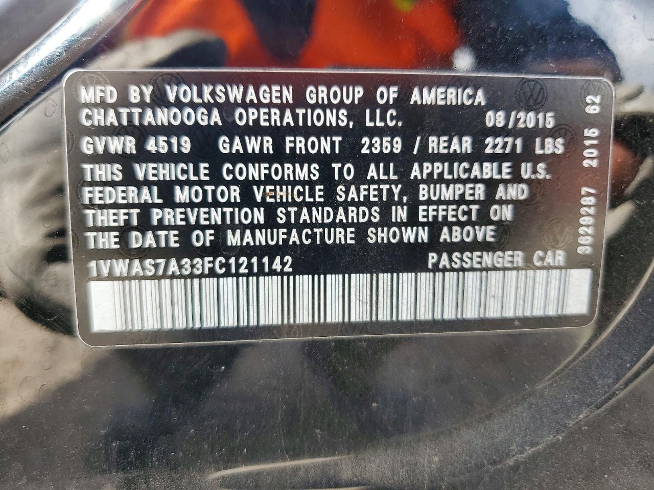 2015 Volkswagen Passat S Black vin: 1VWAS7A33FC121142