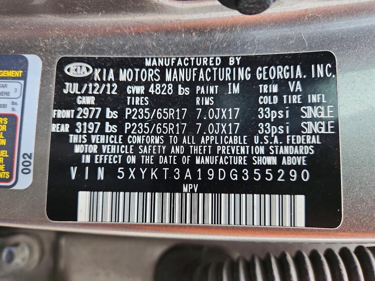 2013 Kia Sorento Lx Gray vin: 5XYKT3A19DG355290