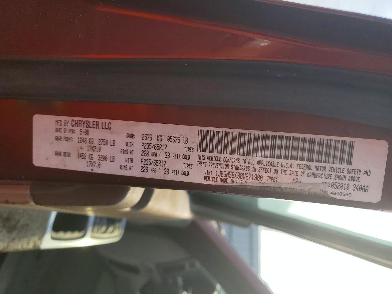 2008 Jeep Liberty Limited Burgundy vin: 1J8GN58K38W271980
