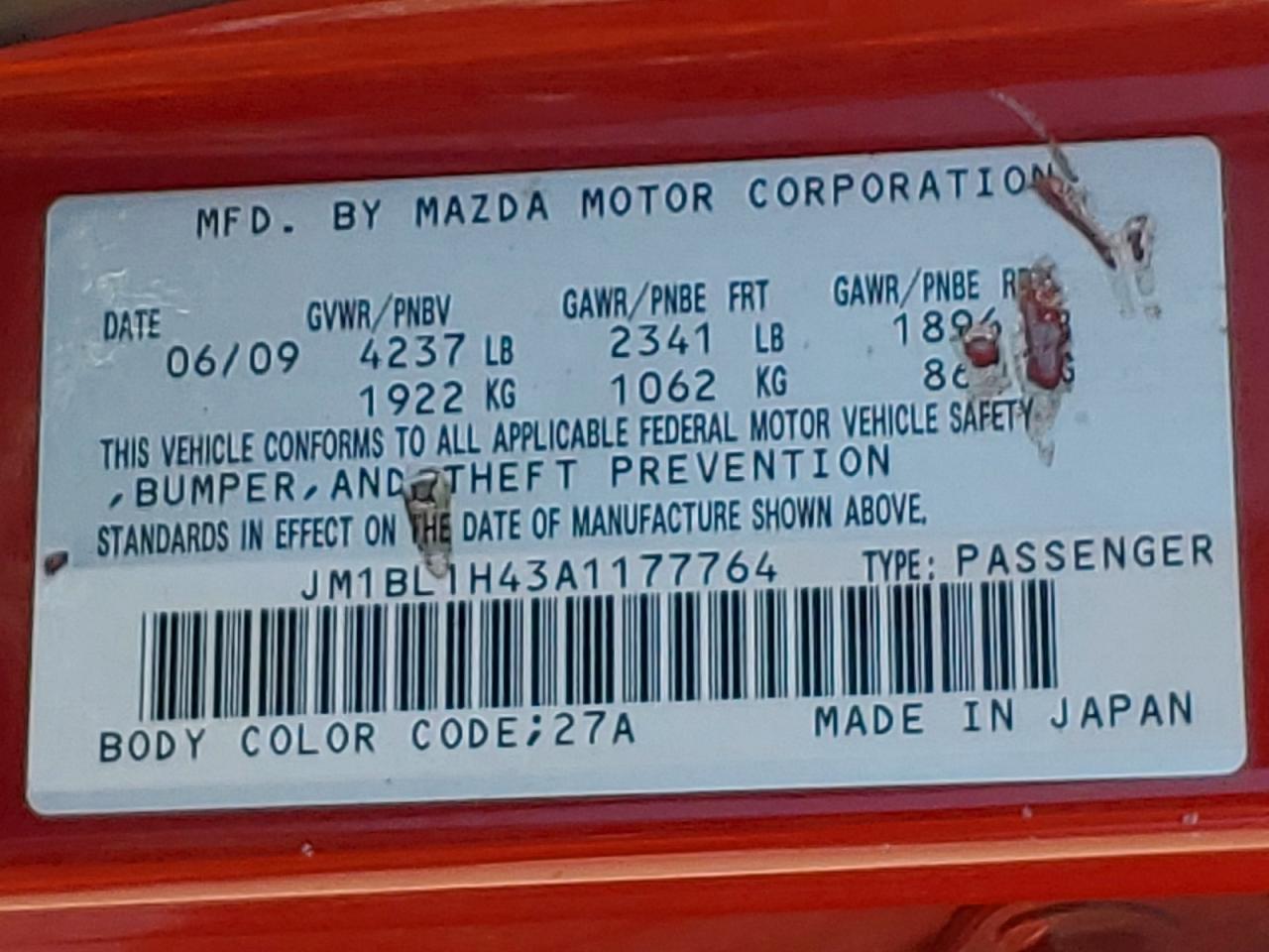 2010 Mazda Speed 3 Red vin: JM1BL1H43A1177764