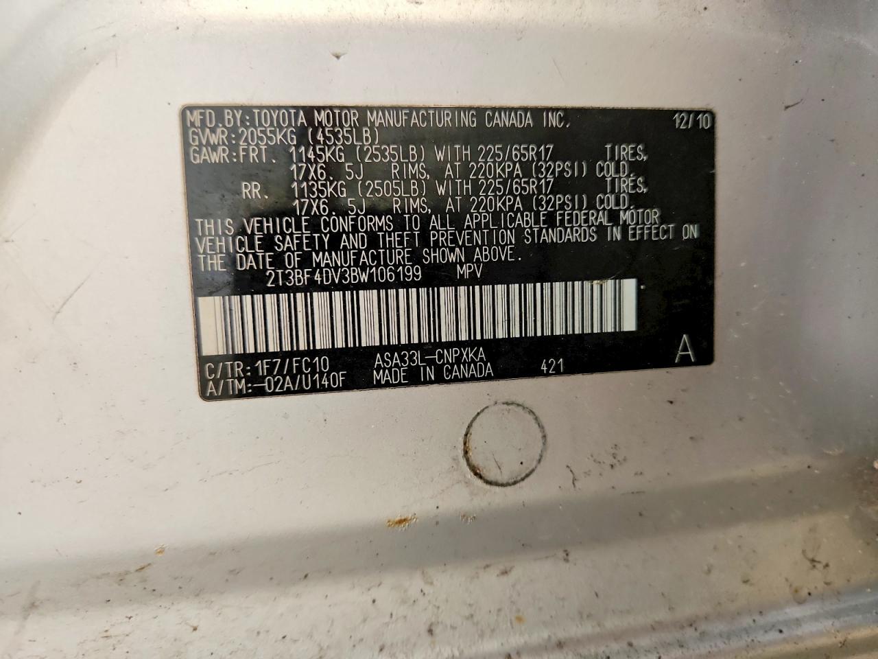 2011 Toyota Rav4 Base Silver vin: 2T3BF4DV3BW106199
