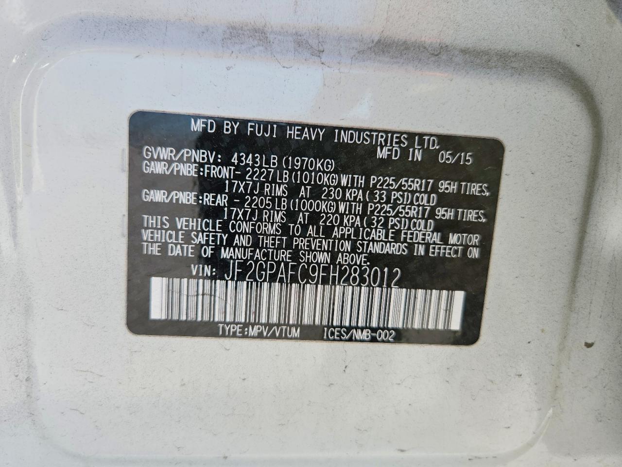 2015 Subaru Xv Crosstrek 2.0 Premium White vin: JF2GPAFC9FH283012