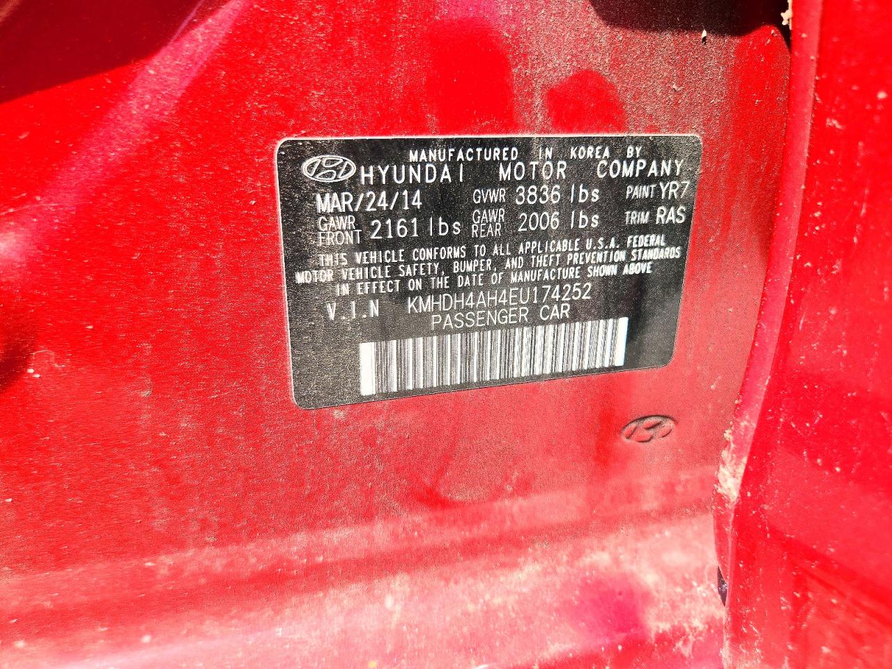 2014 Hyundai Elantra Sport Red vin: KMHDH4AH4EU174252