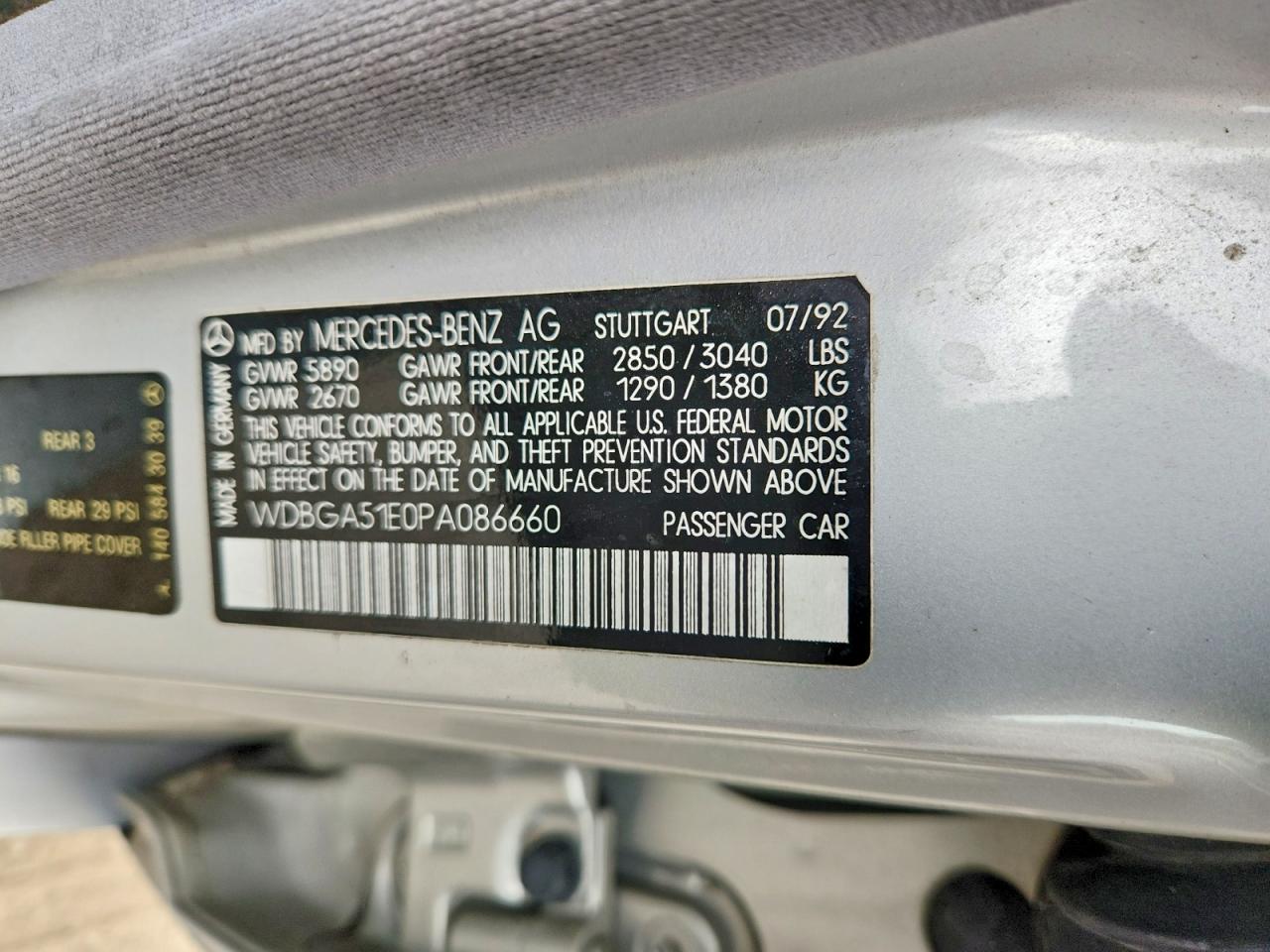 1993 Mercedes-benz 500 Sel Silver vin: WDBGA51E0PA086660