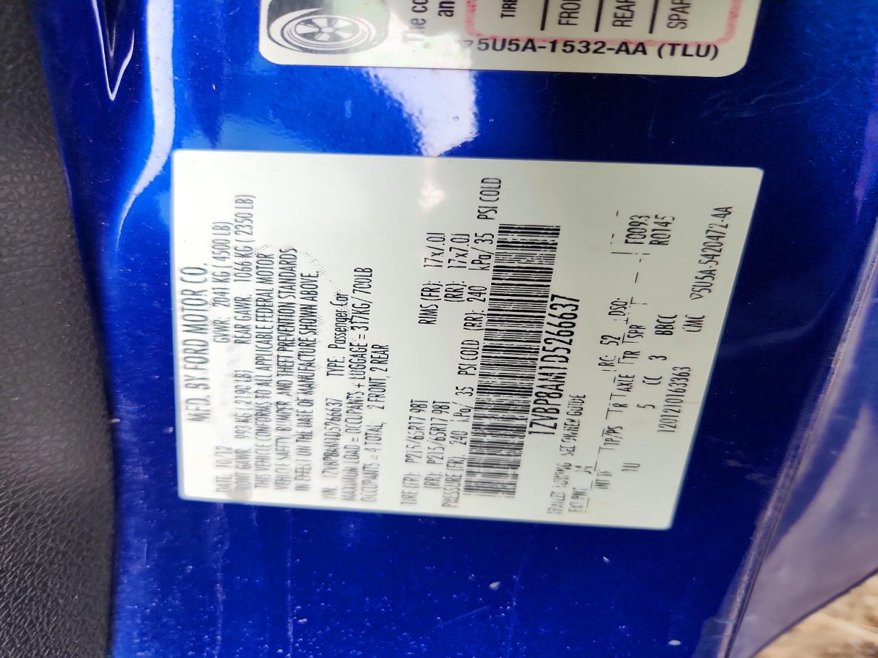2013 Ford Mustang Blue vin: 1ZVBP8AM1D5266637