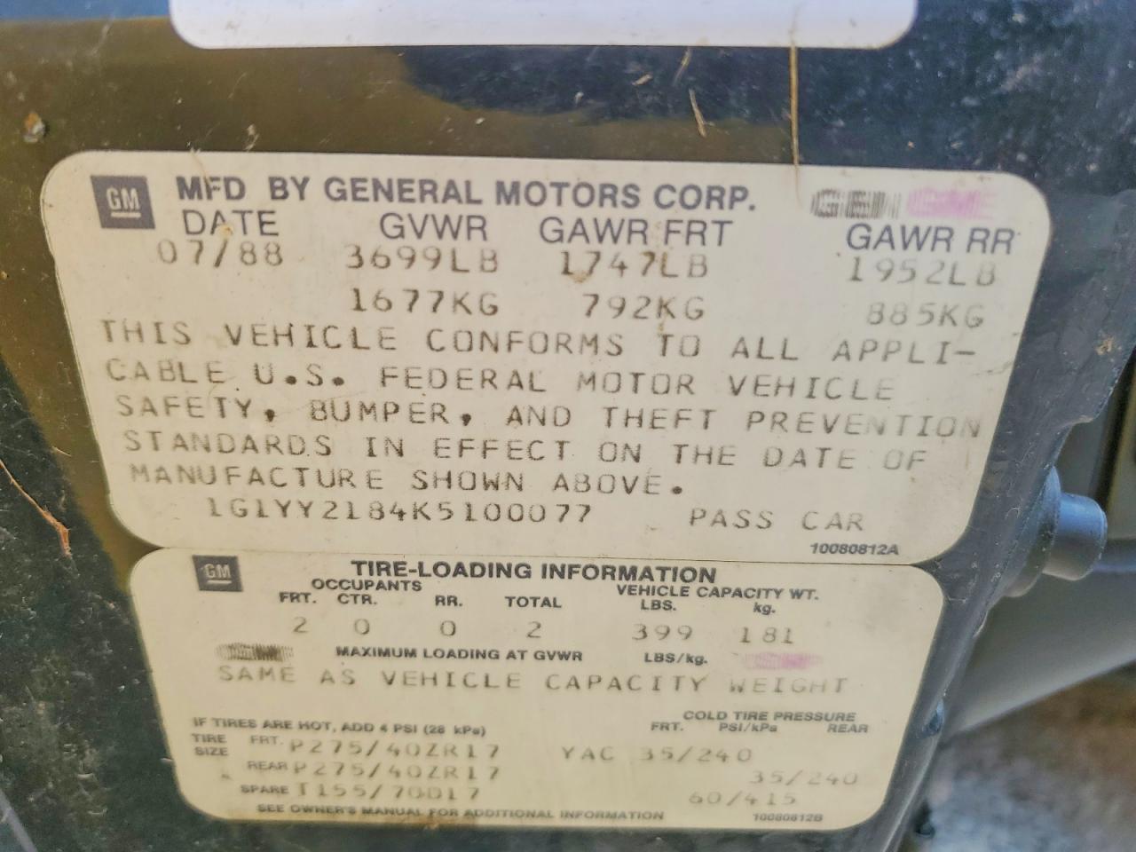 1989 Chevrolet Corvette Blue vin: 1G1YY2184K5100077