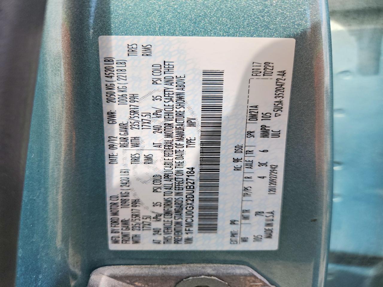 2013 Ford Escape Se Blue vin: 1FMCU0GX2DUB27184